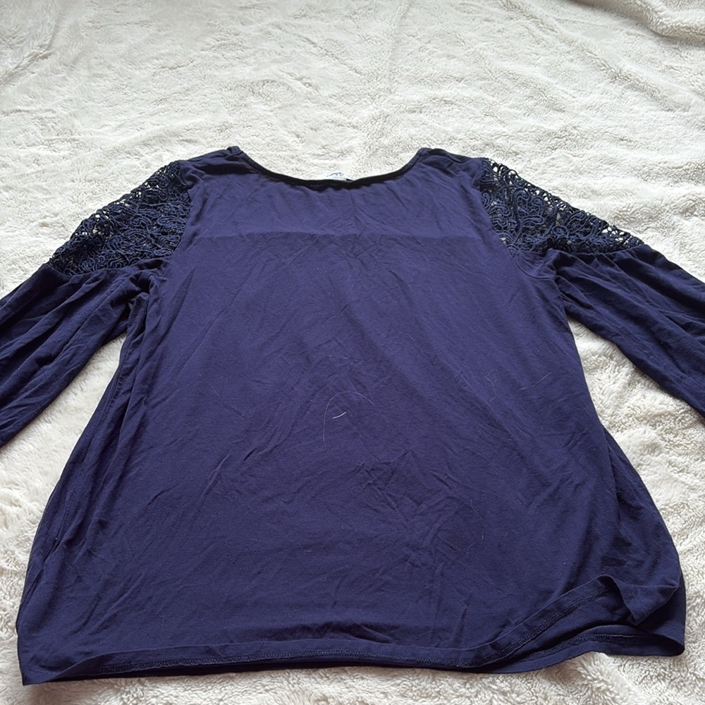 Reitmans Navy Lace-Sleeve Tunic – Size Large | Boho Chic | Scoop Neck | - Picture 7 of 8